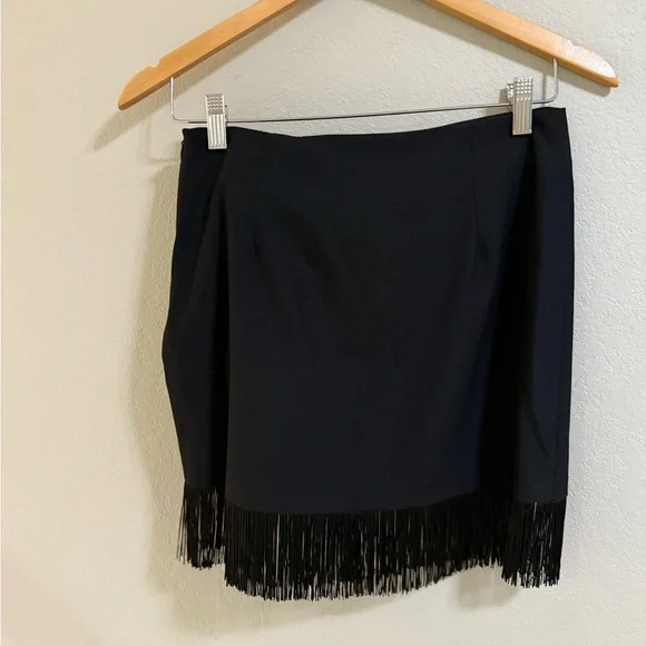 Zara Black Mini Skirt with Fringe Hem and Side Bow - Size S - Picture 3 of 5